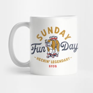 "Sunday Fun Day" Funny Bulldog Carrying Six Pack Of Beer Mug